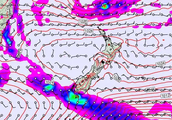 New Zealand forecast chart for Monday, May 25th, 2026 at 12:00 PM