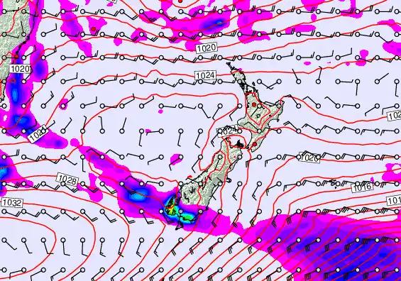 New Zealand forecast chart for Monday, May 25th, 2026 at 6:00 PM