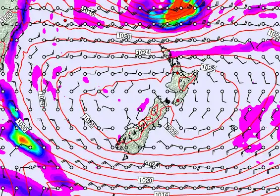 New Zealand forecast chart for Sunday, May 24th, 2026 at 6:00 PM