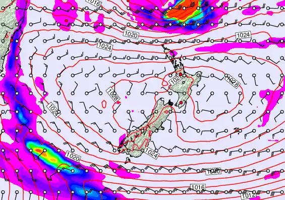 New Zealand forecast chart for Monday, May 25th, 2026 at 12:00 AM