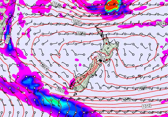 New Zealand forecast chart for Monday, May 25th, 2026 at 6:00 AM