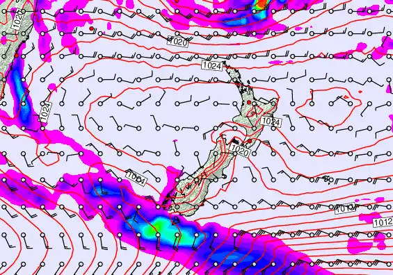 New Zealand forecast chart for Monday, May 25th, 2026 at 12:00 PM