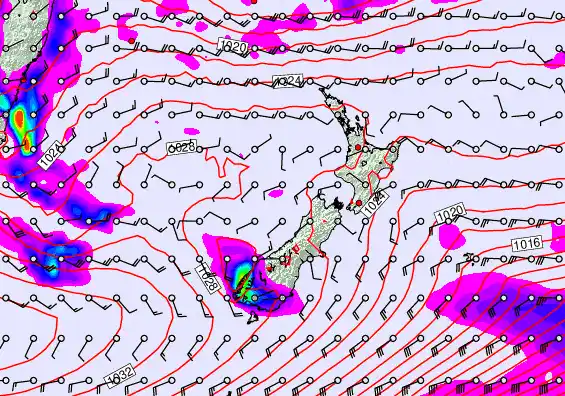 New Zealand forecast chart for Tuesday, May 26th, 2026 at 12:00 AM
