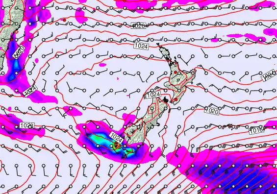 New Zealand forecast chart for Monday, May 25th, 2026 at 6:00 PM