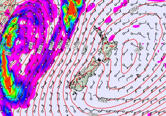 New Zealand forecast chart for Saturday, May 30th, 2026 at 12:00 PM