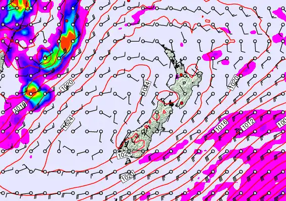 New Zealand forecast chart for Thursday, May 28th, 2026 at 6:00 AM