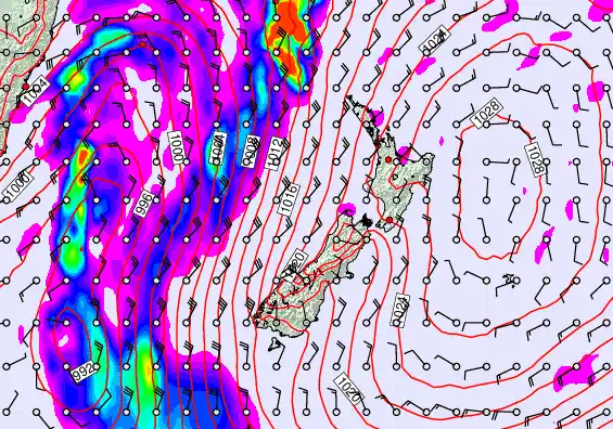 New Zealand forecast chart for Saturday, May 30th, 2026 at 12:00 PM