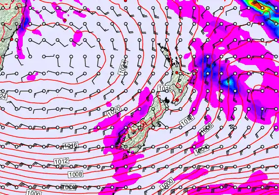 New Zealand forecast chart for Sunday, June 7th, 2026 at 6:00 AM