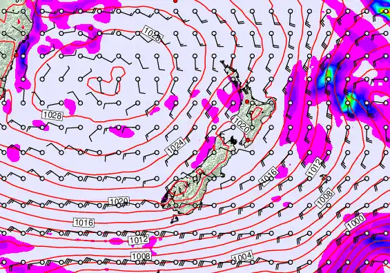 New Zealand forecast chart for Sunday, June 7th, 2026 at 6:00 PM