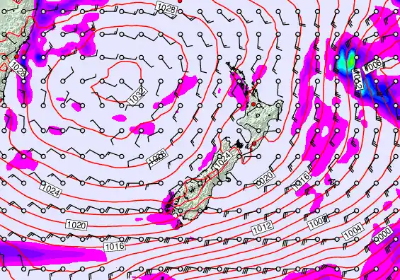 New Zealand forecast chart for Monday, June 8th, 2026 at 12:00 AM
