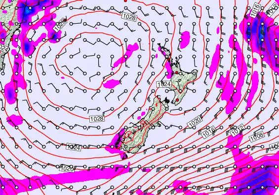 New Zealand forecast chart for Monday, June 8th, 2026 at 6:00 AM