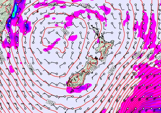 New Zealand forecast chart for Monday, June 8th, 2026 at 6:00 PM