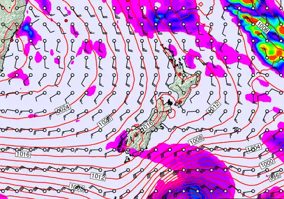 New Zealand forecast chart for Sunday, June 7th, 2026 at 6:00 AM