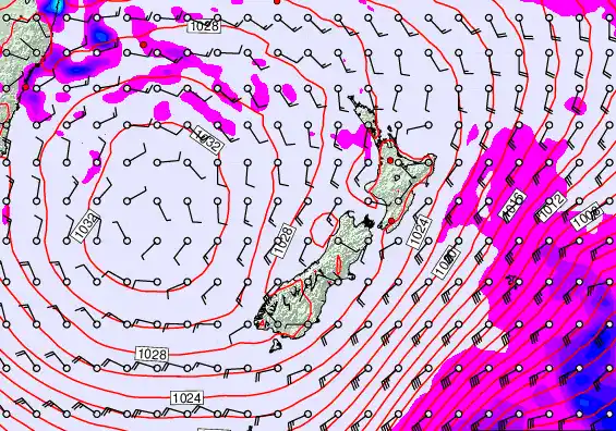 New Zealand forecast chart for Monday, June 8th, 2026 at 6:00 PM