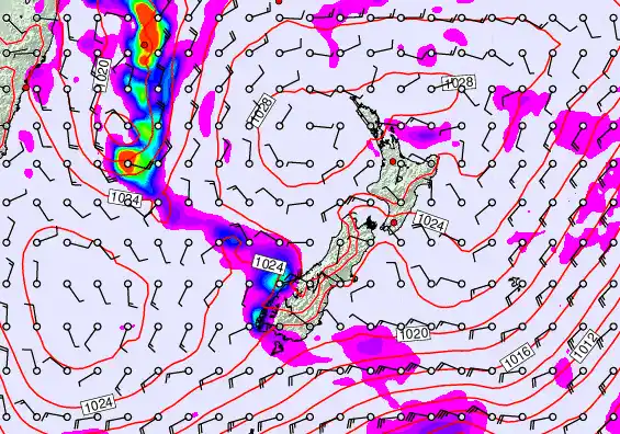 New Zealand forecast chart for Thursday, June 11th, 2026 at 12:00 PM