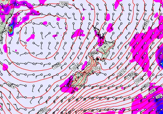 New Zealand forecast chart for Monday, June 8th, 2026 at 6:00 AM
