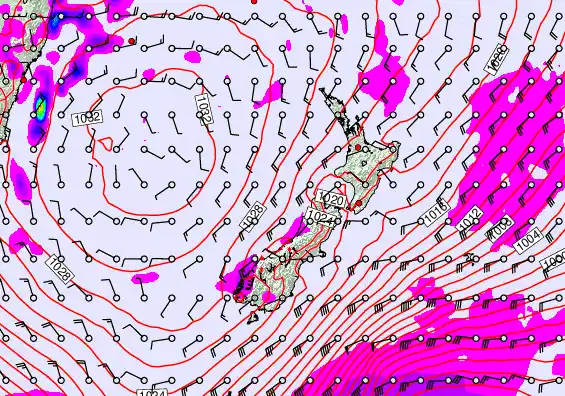 New Zealand forecast chart for Monday, June 8th, 2026 at 12:00 PM