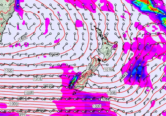 New Zealand forecast chart for Sunday, June 7th, 2026 at 6:00 AM