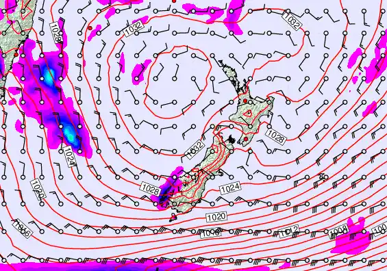 New Zealand forecast chart for Wednesday, June 10th, 2026 at 12:00 PM