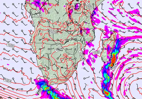 South Africa forecast chart for Monday, June 8th, 2026 at 6:00 AM