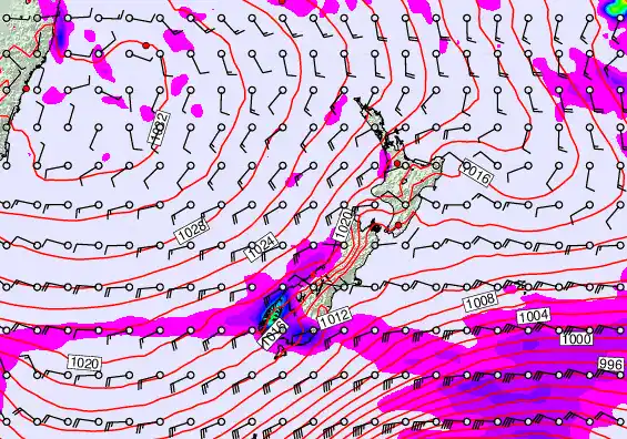 New Zealand forecast chart for Monday, June 8th, 2026 at 12:00 AM