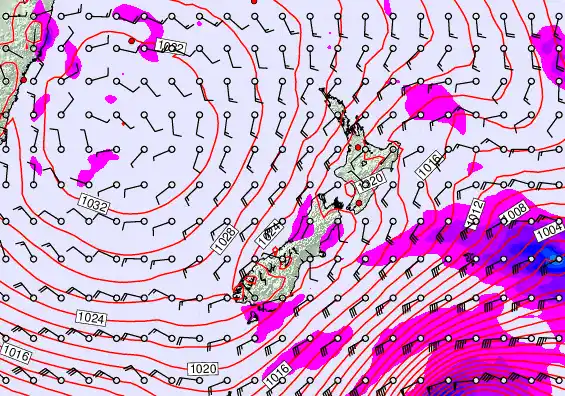 New Zealand forecast chart for Monday, June 8th, 2026 at 12:00 PM