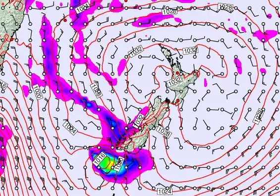 New Zealand forecast chart for Saturday, June 13th, 2026 at 12:00 AM