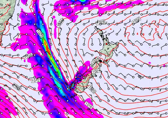 New Zealand forecast chart for Sunday, June 14th, 2026 at 6:00 AM