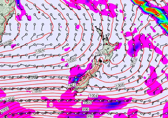 New Zealand forecast chart for Sunday, June 7th, 2026 at 6:00 AM