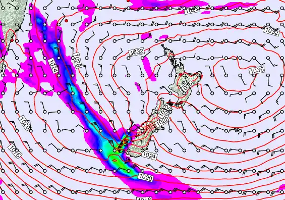 New Zealand forecast chart for Sunday, June 14th, 2026 at 6:00 AM