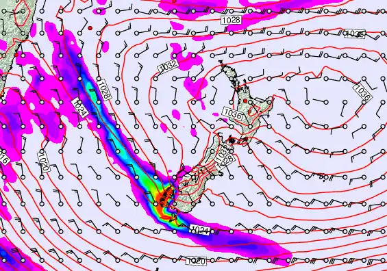 New Zealand forecast chart for Sunday, June 14th, 2026 at 12:00 PM