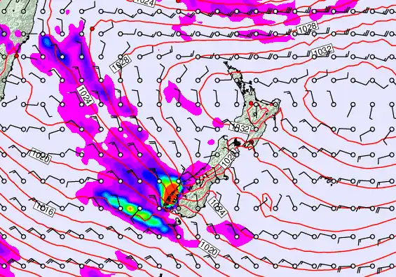 New Zealand forecast chart for Monday, June 15th, 2026 at 6:00 AM