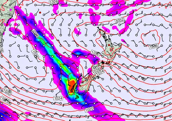 New Zealand forecast chart for Sunday, June 14th, 2026 at 12:00 PM