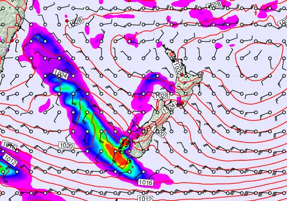 New Zealand forecast chart for Sunday, June 14th, 2026 at 6:00 AM