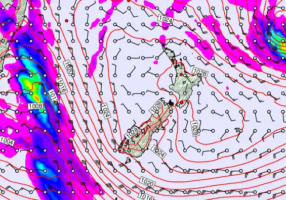 New Zealand forecast chart for Thursday, June 18th, 2026 at 6:00 AM