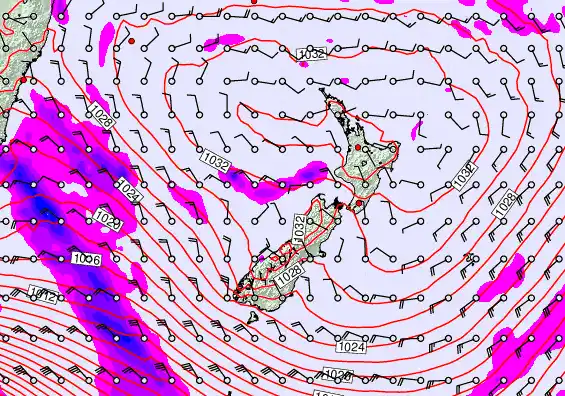 New Zealand forecast chart for Saturday, June 13th, 2026 at 12:00 PM