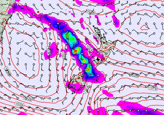 New Zealand forecast chart for Monday, June 15th, 2026 at 12:00 AM